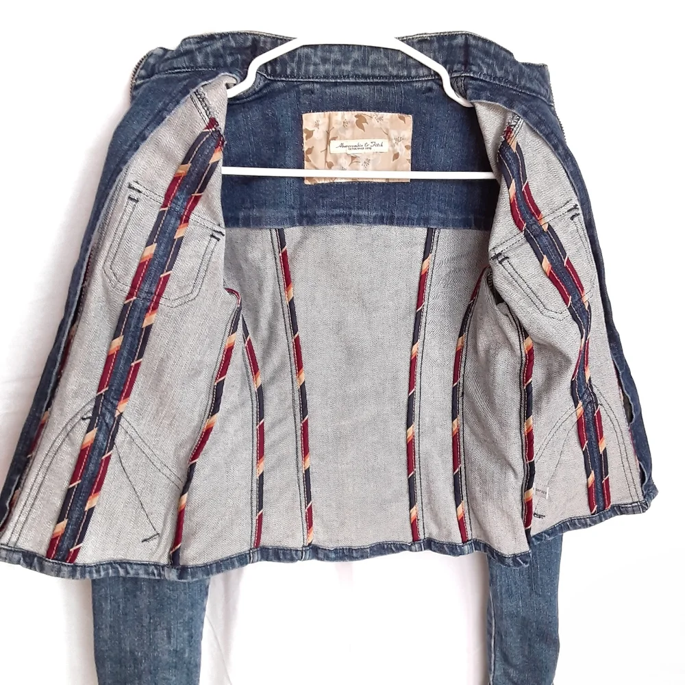 VTG ABERCROMBIE & FITCH Moto Style Denim Jean Jacket Size XSmall / Small - Picture 6 of 8